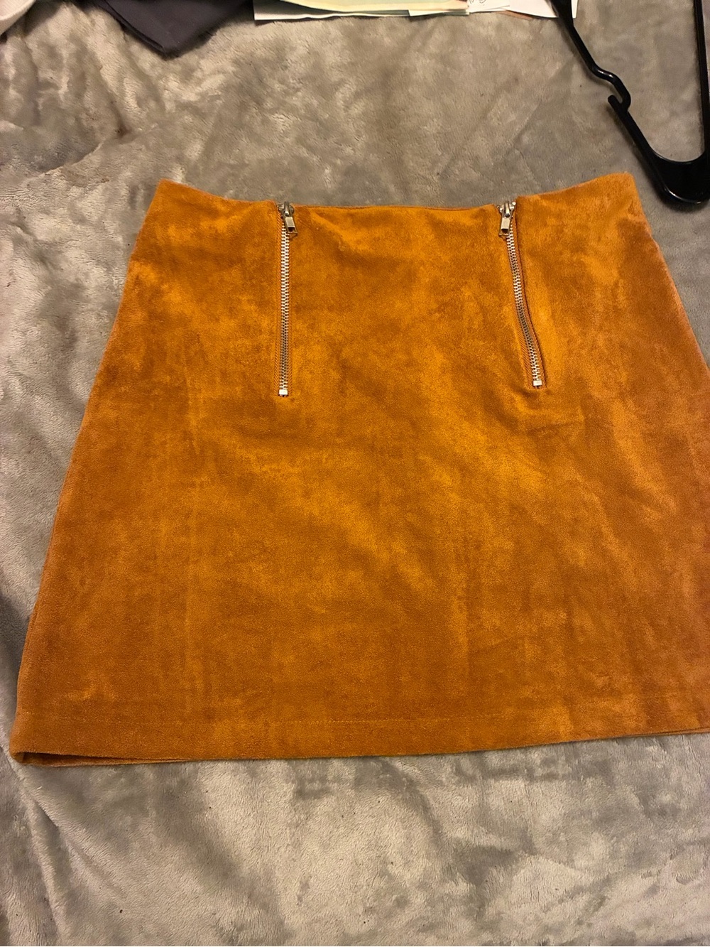 Forever 21 Orange Suede-Look Mini Skirt with Dual Zippers